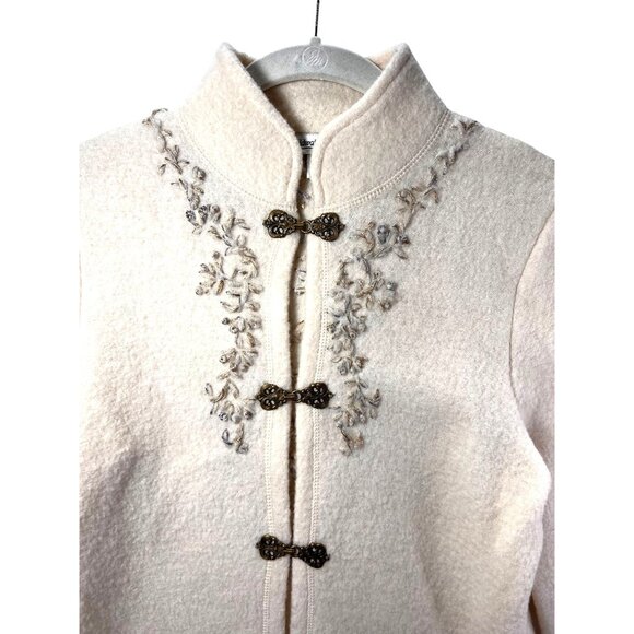 Coldwater Creek Wool Embroidered Jacket Boho Ornate Metal Clasps Ivory Womens S - Picture 2 of 14
